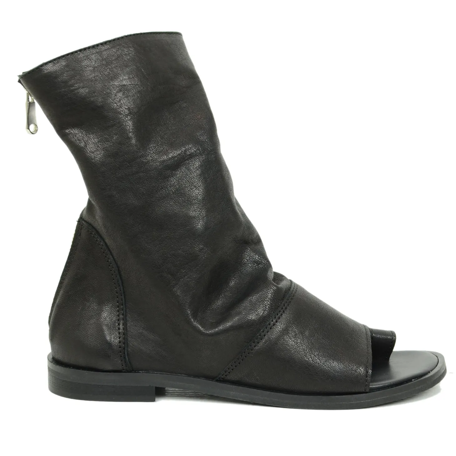 Sandali a Stivaletto Donna Neri con Zip Tacco Basso Made in Italy