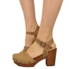 Sandali a Zoccolo in Pelle Ingrassata Vintage Camel Made in Italy