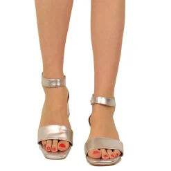 Sandali Donna Argento con Cinturino Regolabile Made in Italy