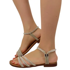 Sandali Donna Argento in Pelle con Strass Made in Italy