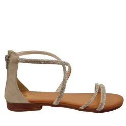 Sandali Donna Argento in Pelle Scamosciata con Strass Made in Italy