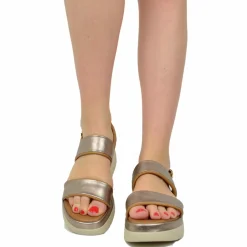 Sandali Donna Argento in Pelle con Suola in Memory Foam