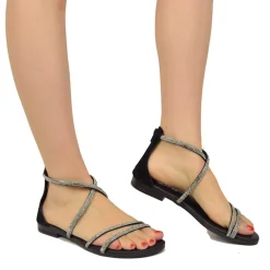 Sandali Donna Argento in Pelle Scamosciata con Strass Made in Italy