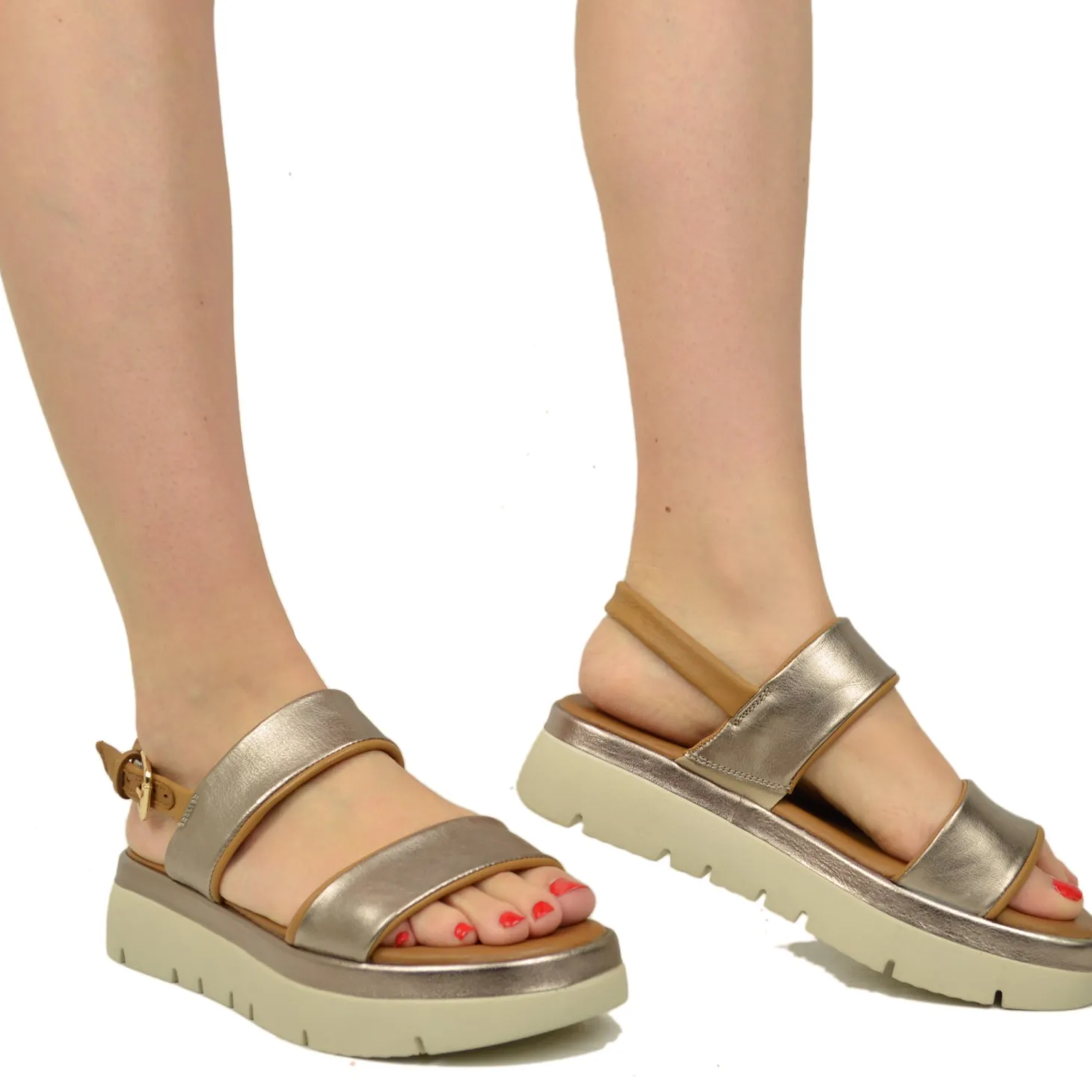 Sandali Donna Argento in Pelle con Suola in Memory Foam