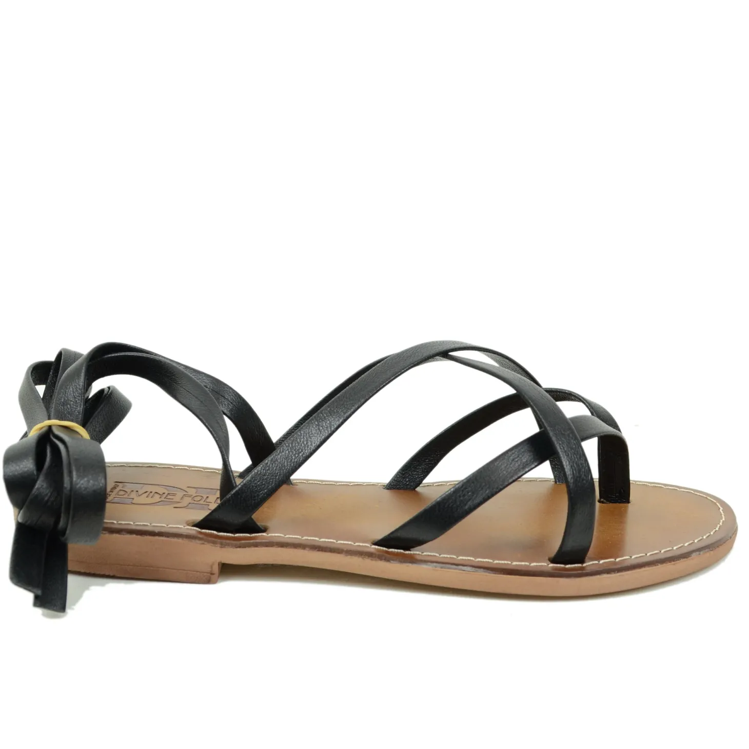 Sandali Donna Bassi alla Schiava in Pelle Neri Made in Italy