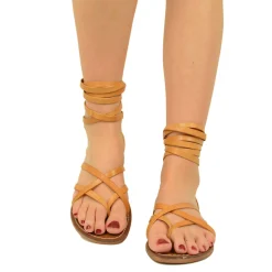 Sandali Donna Bassi alla Schiava in Pelle Cuoio Made in Italy