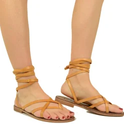 Sandali Donna Bassi alla Schiava in Pelle Cuoio Made in Italy
