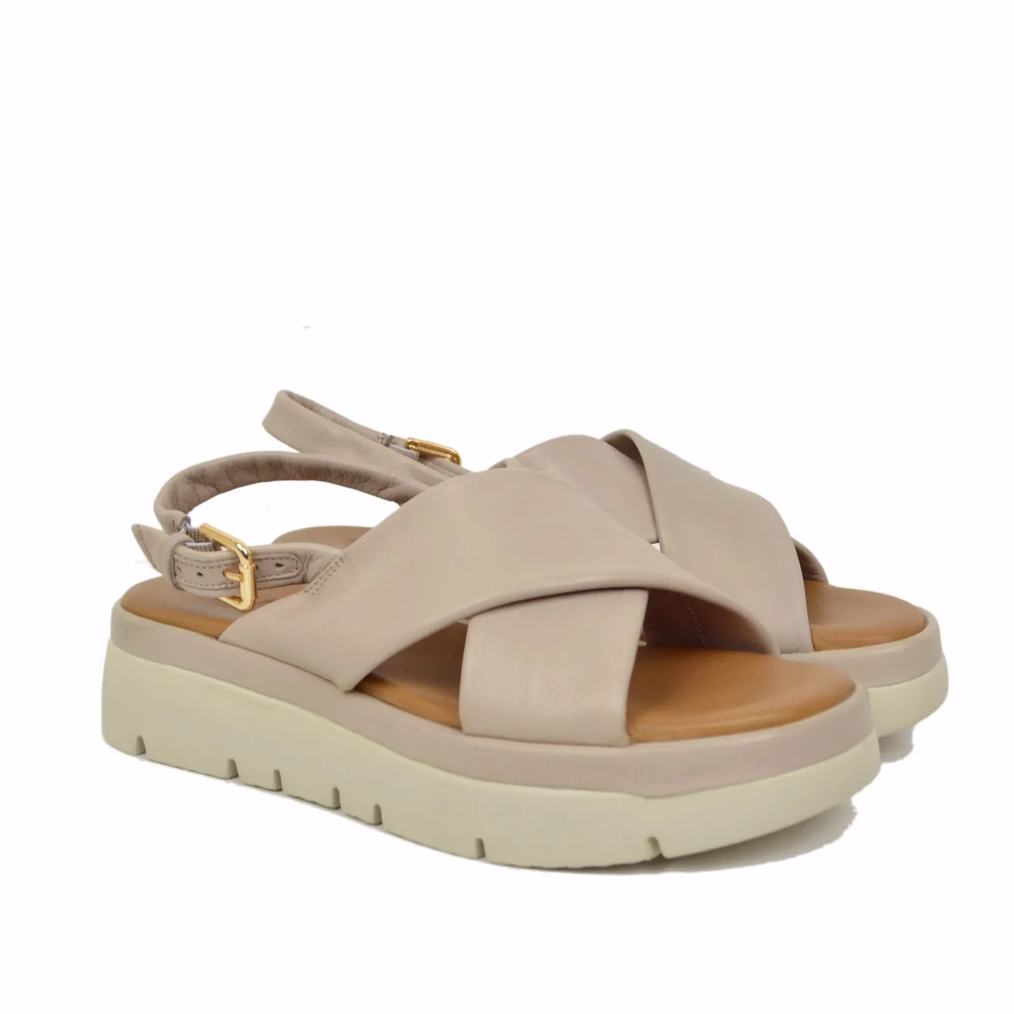 Sandali Donna Cipria con fasce incrociate e Suola in Memory Foam