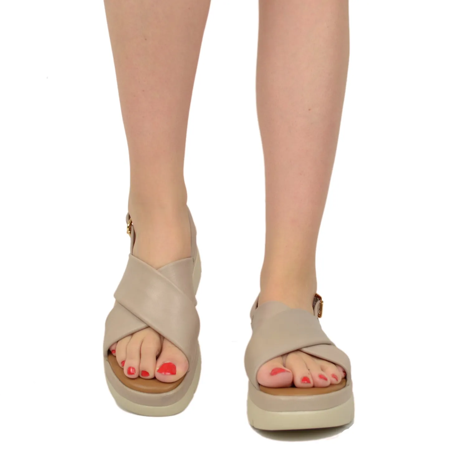Sandali Donna Cipria con fasce incrociate e Suola in Memory Foam