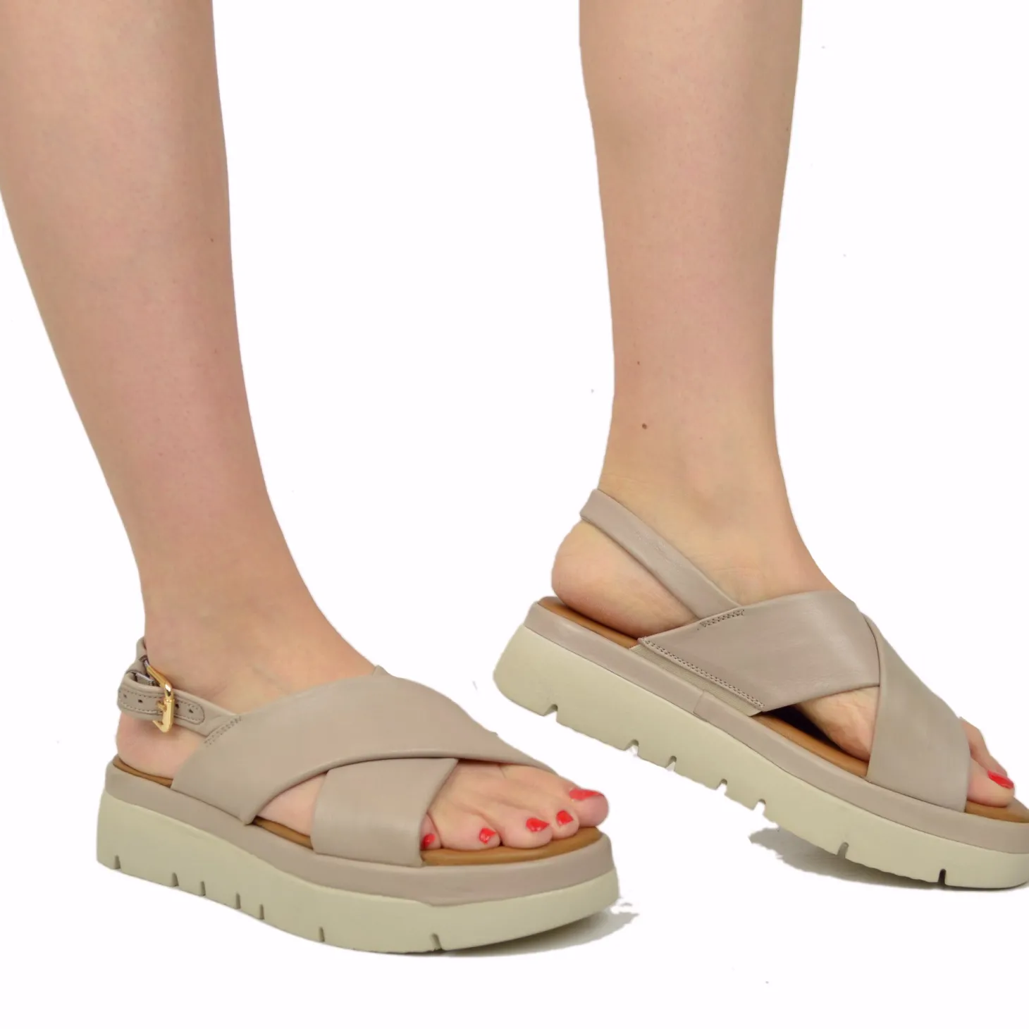 Sandali Donna Cipria con fasce incrociate e Suola in Memory Foam
