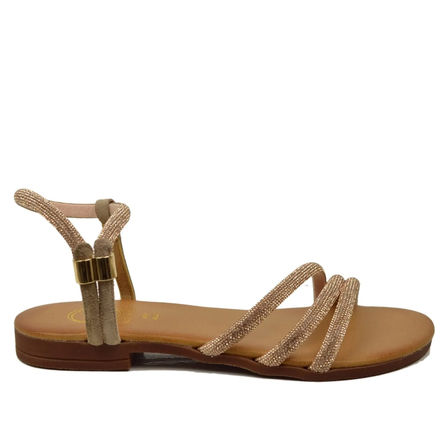 Sandali Donna Cipria in Pelle con Strass Made in Italy