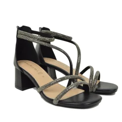 Sandali Donna color Cipria con Tacco Medio e Strass