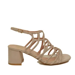 Sandali Donna color Cipria con Tacco Medio e Strass