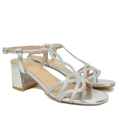 Sandali Donna color Cipria con Tacco Medio e Strass