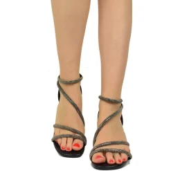 Sandali Donna color Cipria con Tacco Medio e Strass