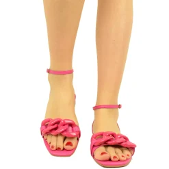 Sandali Donna color Fuxia in Pelle con Catena e Cinturino