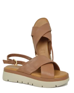 Sandali Donna Cuoio con fasce incrociate e Suola in Memory Foam