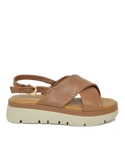 Sandali Donna Cuoio con fasce incrociate e Suola in Memory Foam