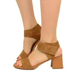 Sandali Donna Cuoio Scamosciati con Tacco Medio Made in Italy
