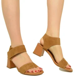 Sandali Donna Cuoio Scamosciati con Tacco Medio Made in Italy