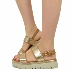Sandali Donna Dorati in Pelle con Suola in Memory Foam