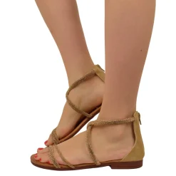 Sandali Donna Dorati in Pelle Scamosciata con Strass Made in Italy