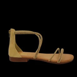 Sandali Donna Dorati in Pelle Scamosciata con Strass Made in Italy
