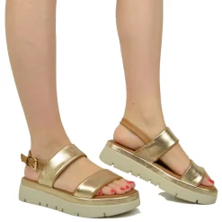 Sandali Donna Dorati in Pelle con Suola in Memory Foam