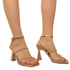 Sandali Donna Eleganti Cipria con Strass e Punta Squadrata
