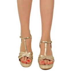Sandali Donna in Pelle color Platino con Tacco Alto Made in Italy