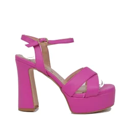 Sandali Donna in Pelle Fuxia con Plateau e Cinturino Regolabile