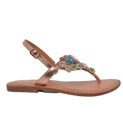 Sandali Donna Infradito Cipria Tacco Basso con Perle