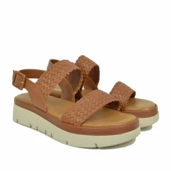 Sandali Donna Intrecciati in Pelle Marroni Suola in Memory Foam