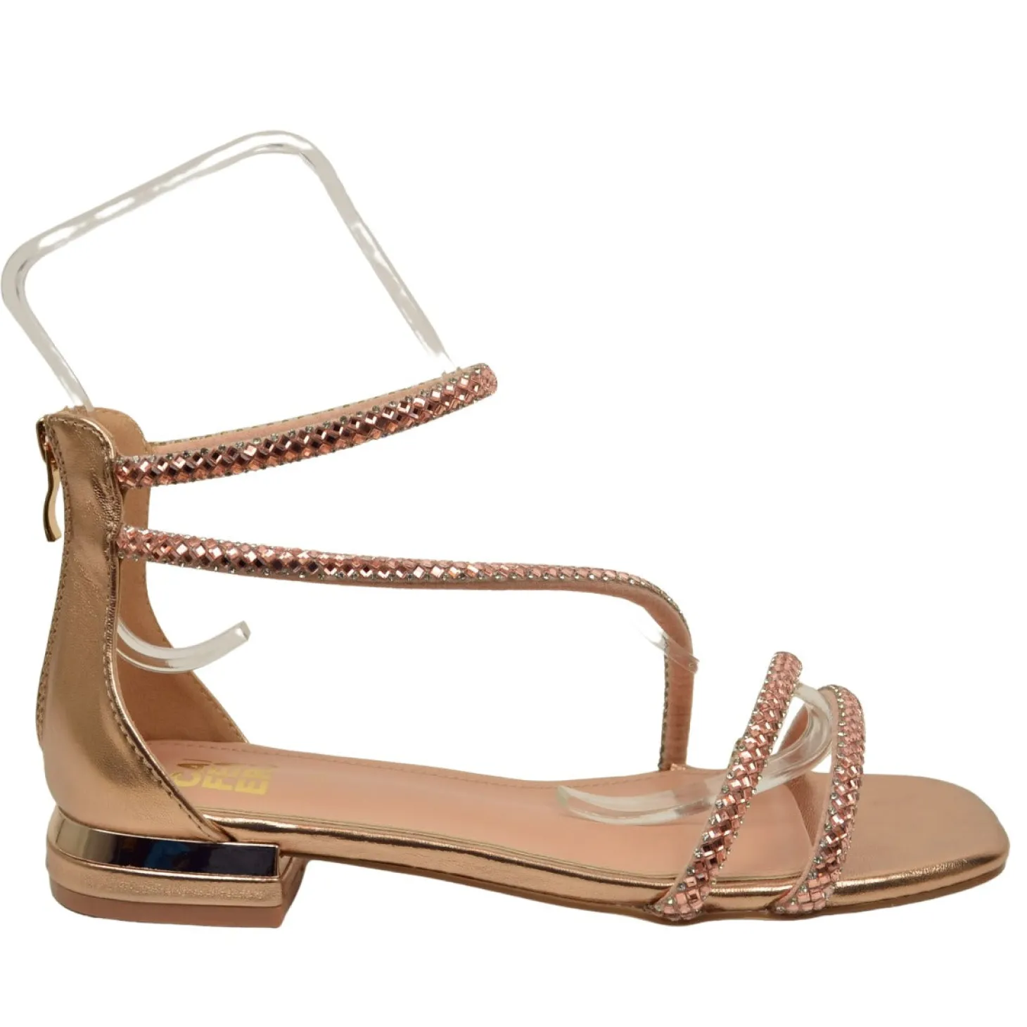 Sandali Donna Laminati color Cipria con Strass