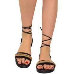 Sandali Donna Nere in Pelle Scamosciata alla Schiava