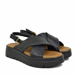 Sandali Donna Neri con fasce incrociate e Suola in Memory Foam