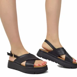 Sandali Donna Neri con fasce incrociate e Suola in Memory Foam