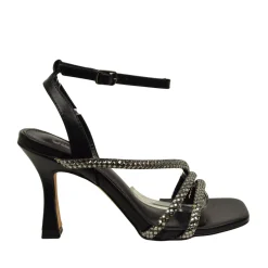 Sandali Donna Neri con Strass e Tacco Alto
