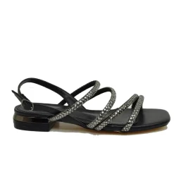 Sandali Donna Neri con Strass e Cinturino Regolabile