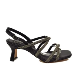 Sandali Donna Neri con Strass e Tacco Medio