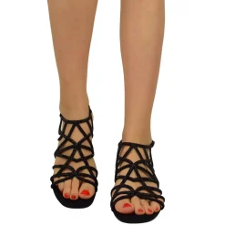 Sandali Donna Neri con Tacco Medio e Strass