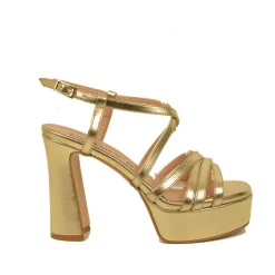 Sandali Donna Pelle color Platino con Tacco e Plateau Alto