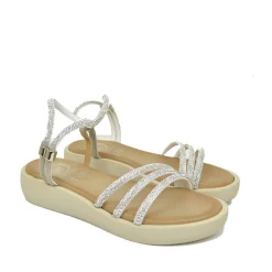Sandali Donna Platform Argento in Pelle con Strass Made in Italy