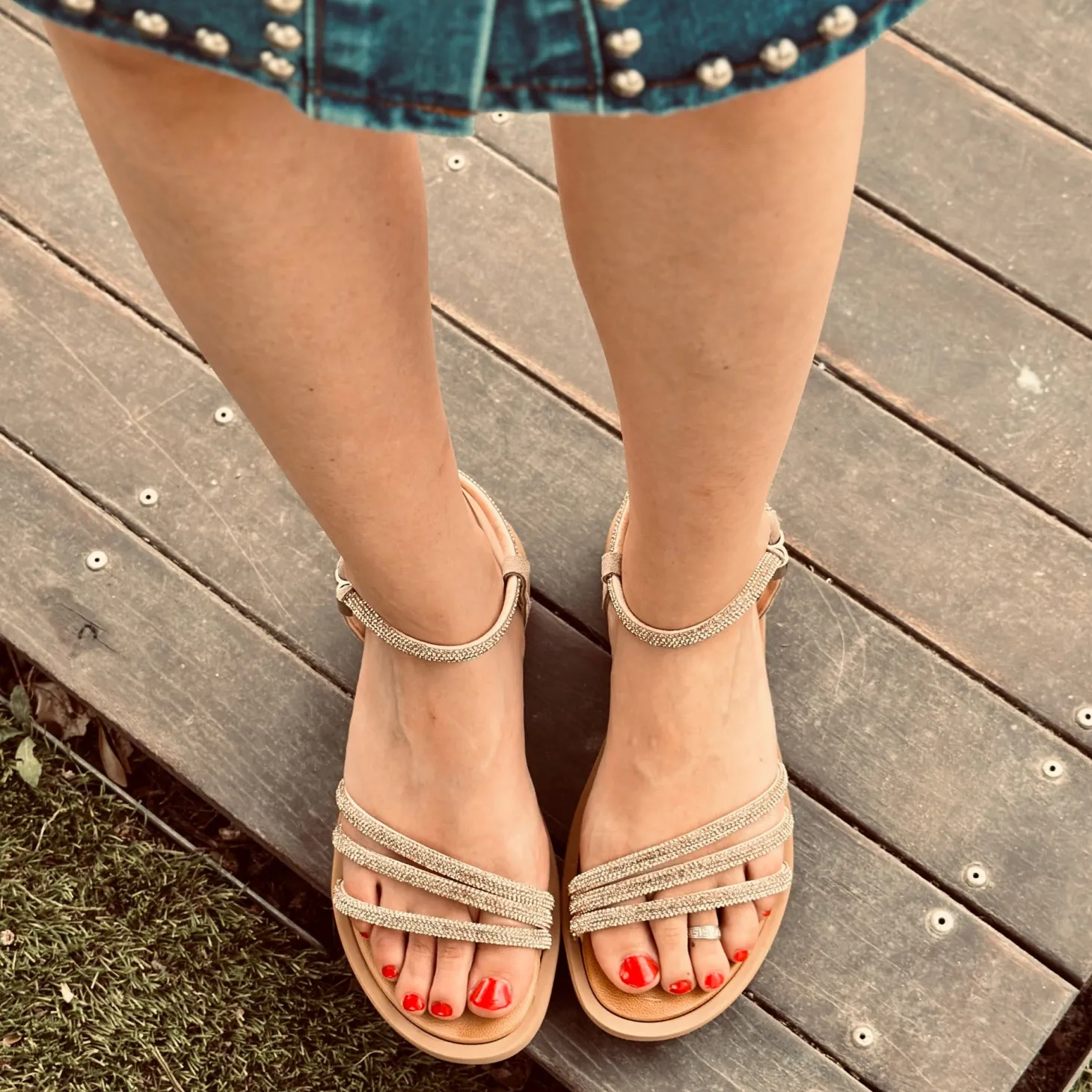 Sandali Donna Platform Cipria in Pelle con Strass Made in Italy