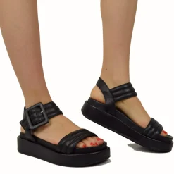 Sandali Donna Platform con Cinturino in Pelle Nera