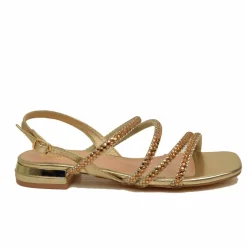 Sandali Donna Platino con Strass e Cinturino Regolabile