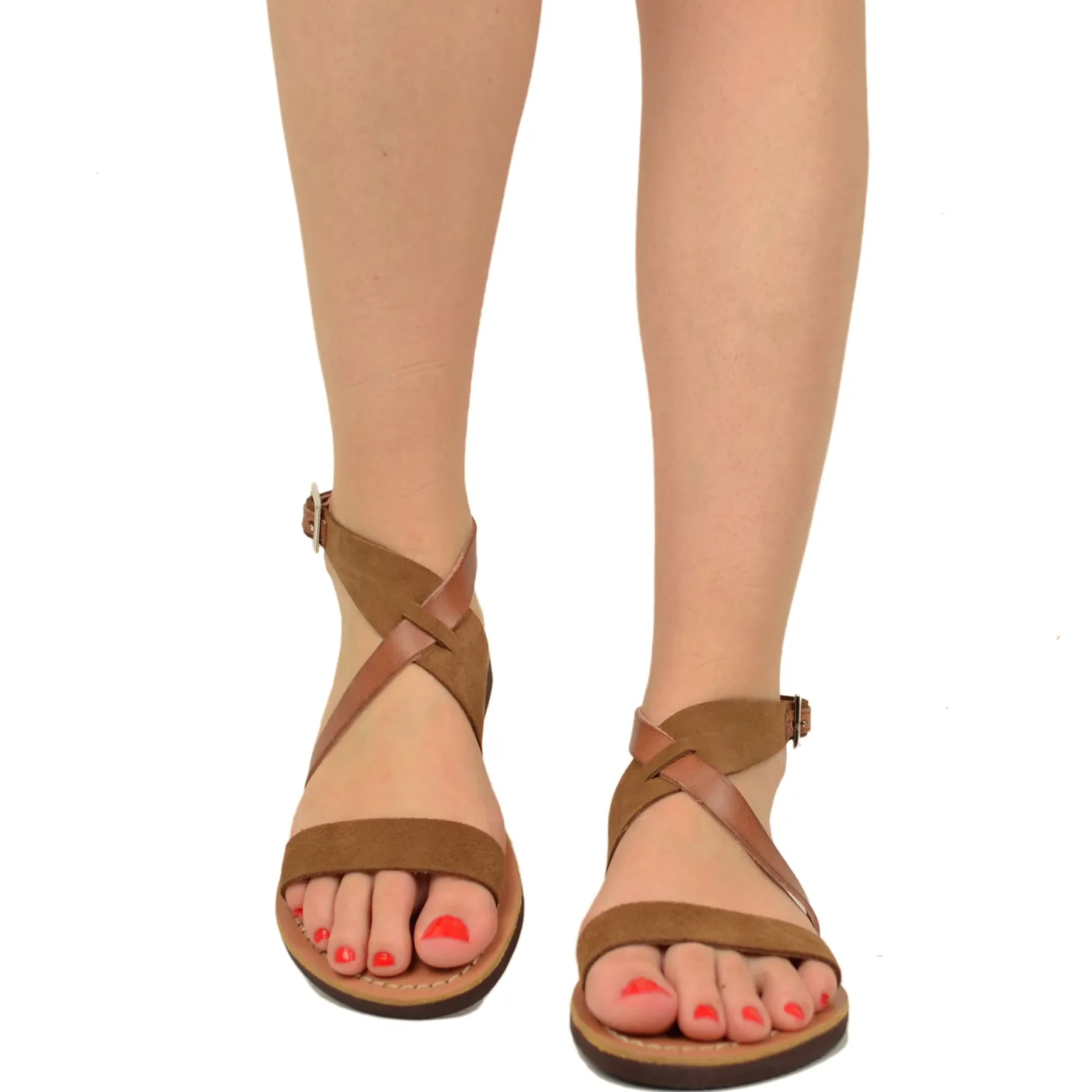 Sandali Donna Salentini in Pelle Soletta Cuoio by Kikkiline