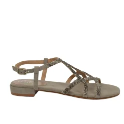 Sandali Donna Taupe con Tacco Basso e Perline Made in Italy