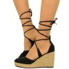 Sandali Espadrillas alla Schiava Nere con Zeppa in Corda