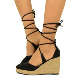 Sandali Espadrillas alla Schiava Nere con Zeppa in Corda